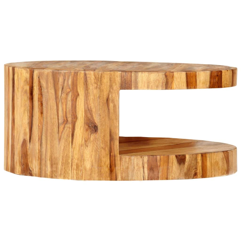 Round Solid Sheesham Wood Coffee Table 25.6"x11.8" S306