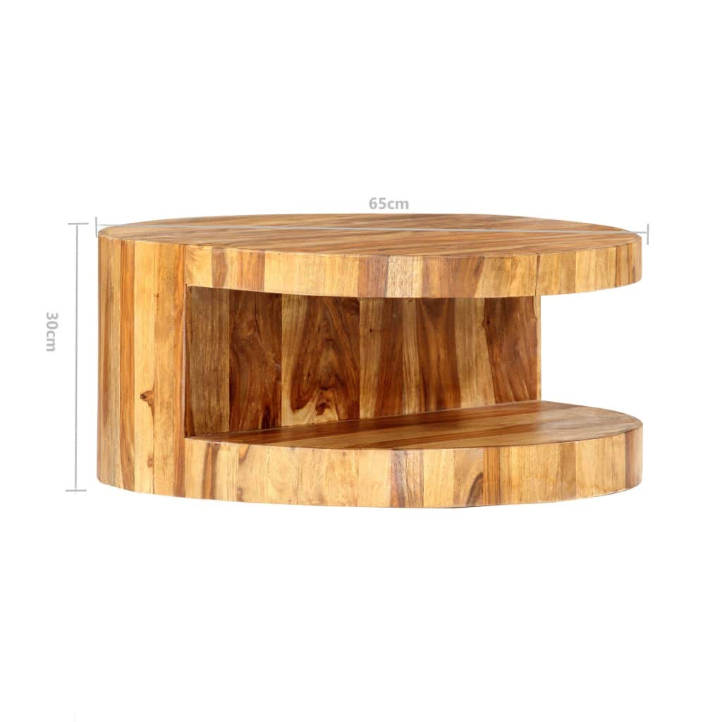 Round Solid Sheesham Wood Coffee Table 25.6"x11.8" S306