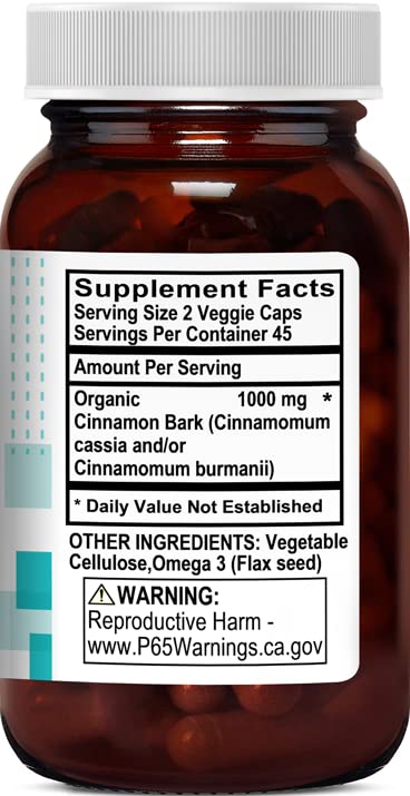 Organic Cinnamon 1000 mg 90 Vegetable Capsules I511