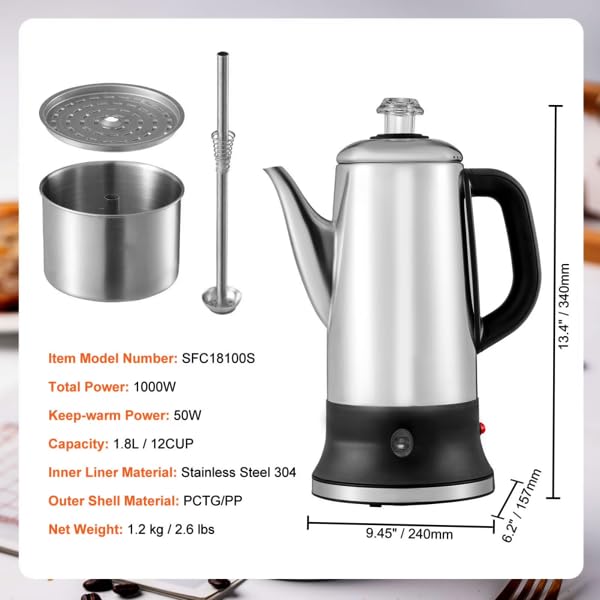 12-Cup Stainless Steel Electric Percolator Coffee Maker J74435