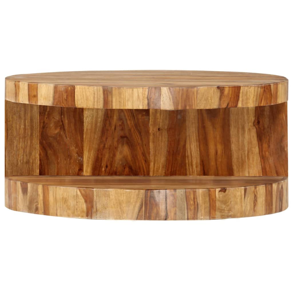 Round Solid Sheesham Wood Coffee Table 25.6"x11.8" S306