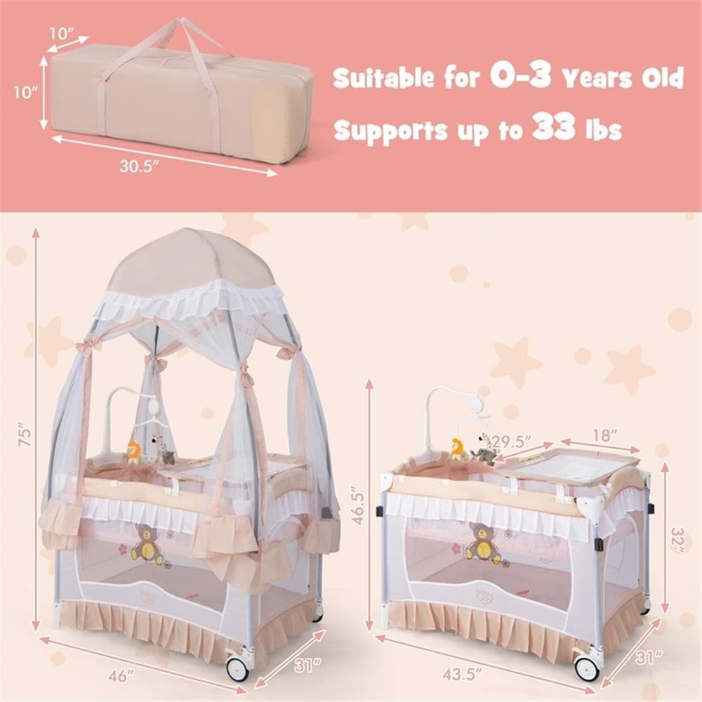 Pink 4-in-1 Portable Playard with Carry Bag C2695