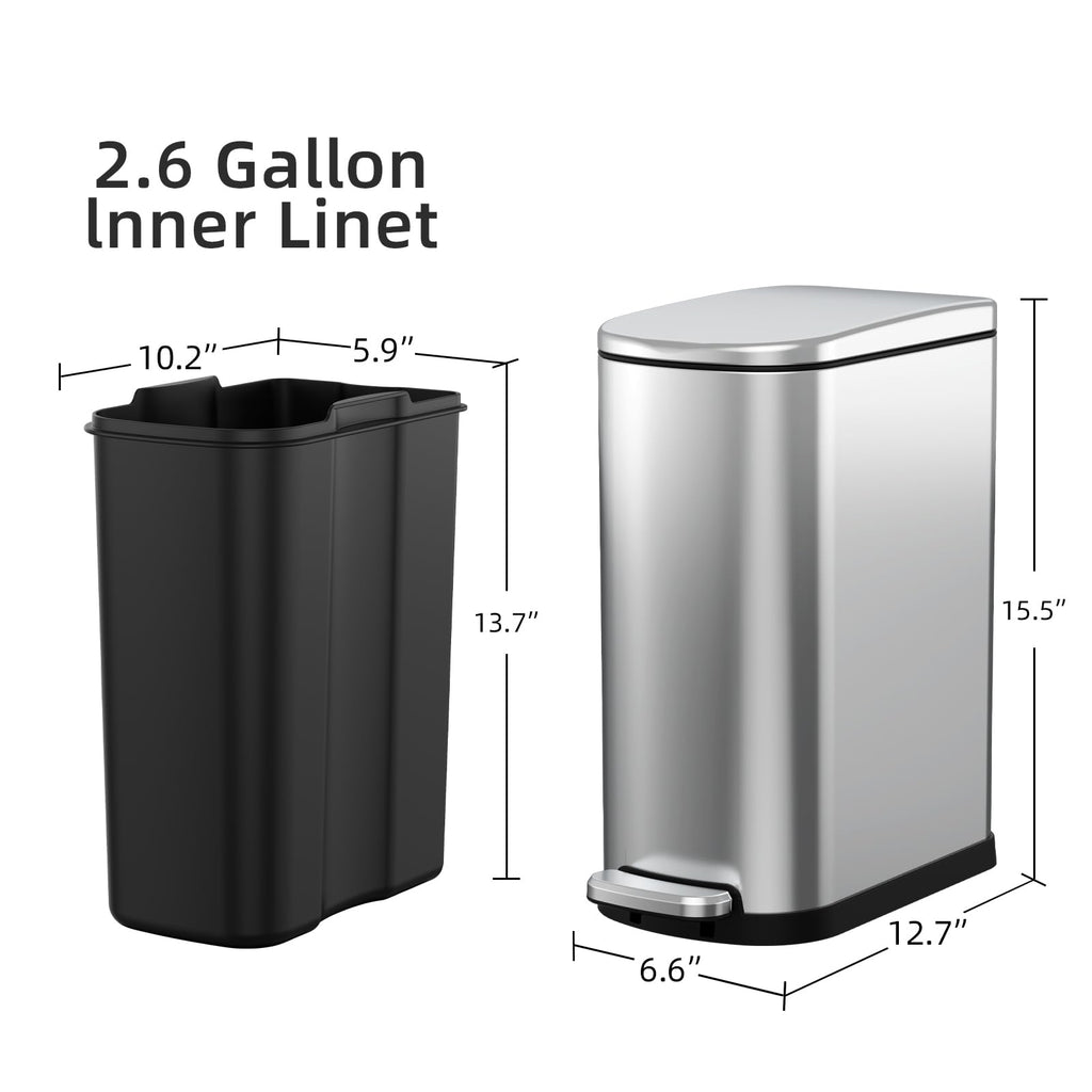 2.6 Gallon Stainless Steel Step Trash Can with Lid F2169