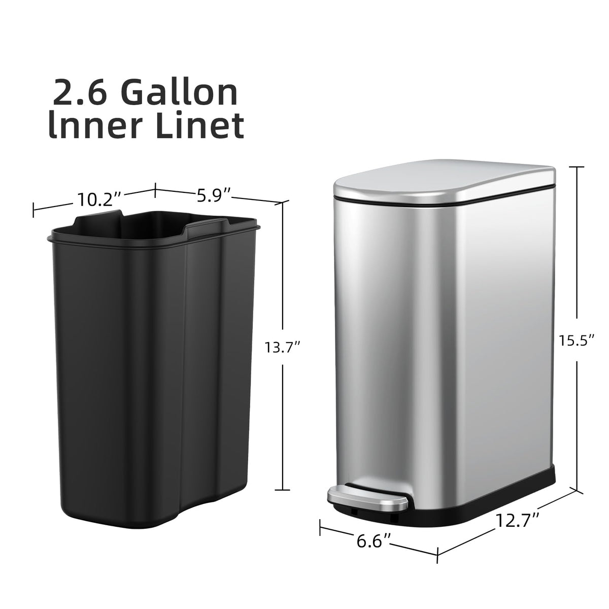 2.6 Gallon Stainless Steel Step Trash Can with Lid F2169