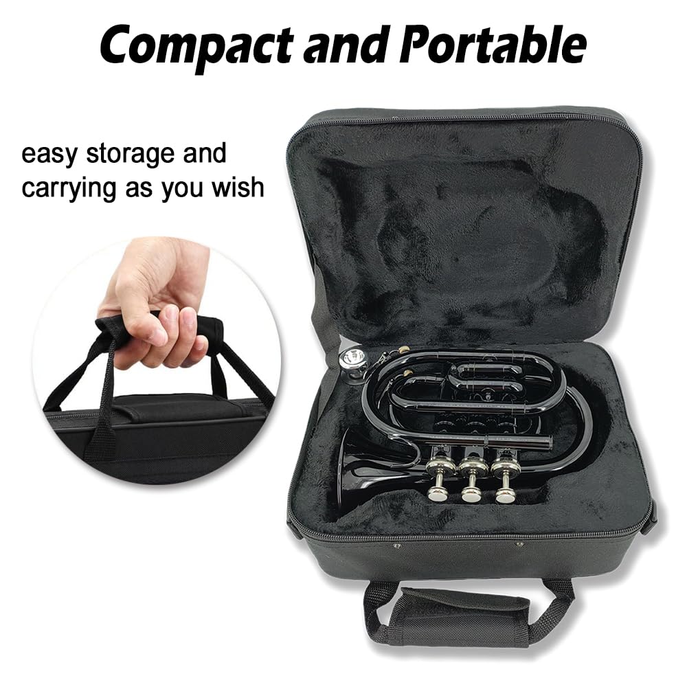 Bb Flat Pocket Trumpet with Cleaning Cloth, 7C Mouthpiece and Hard Case K55809