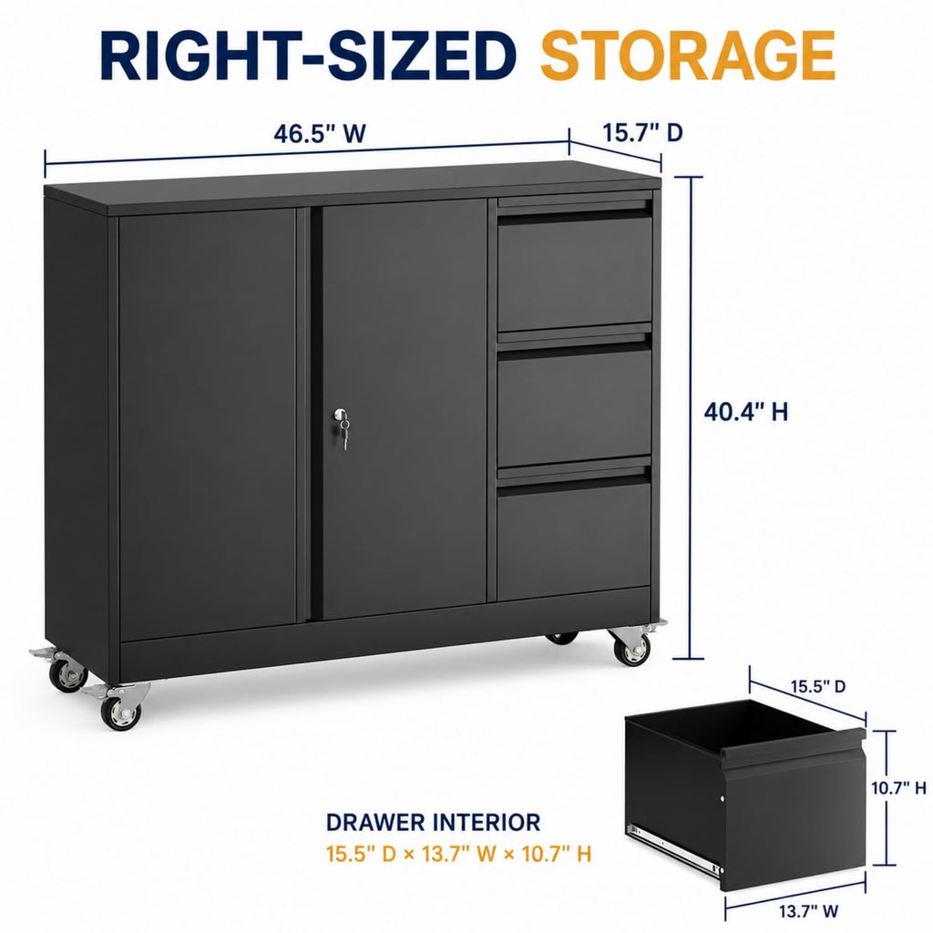 3 Drawer Rolling File Cabinet Z360215