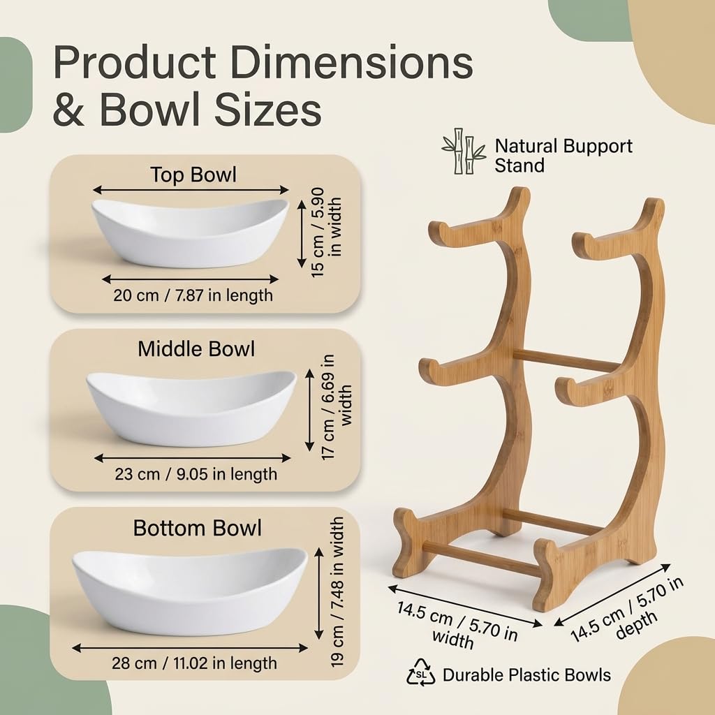 3-Tier Plastic Fruit Bowl Stand with Bamboo Frame L70357