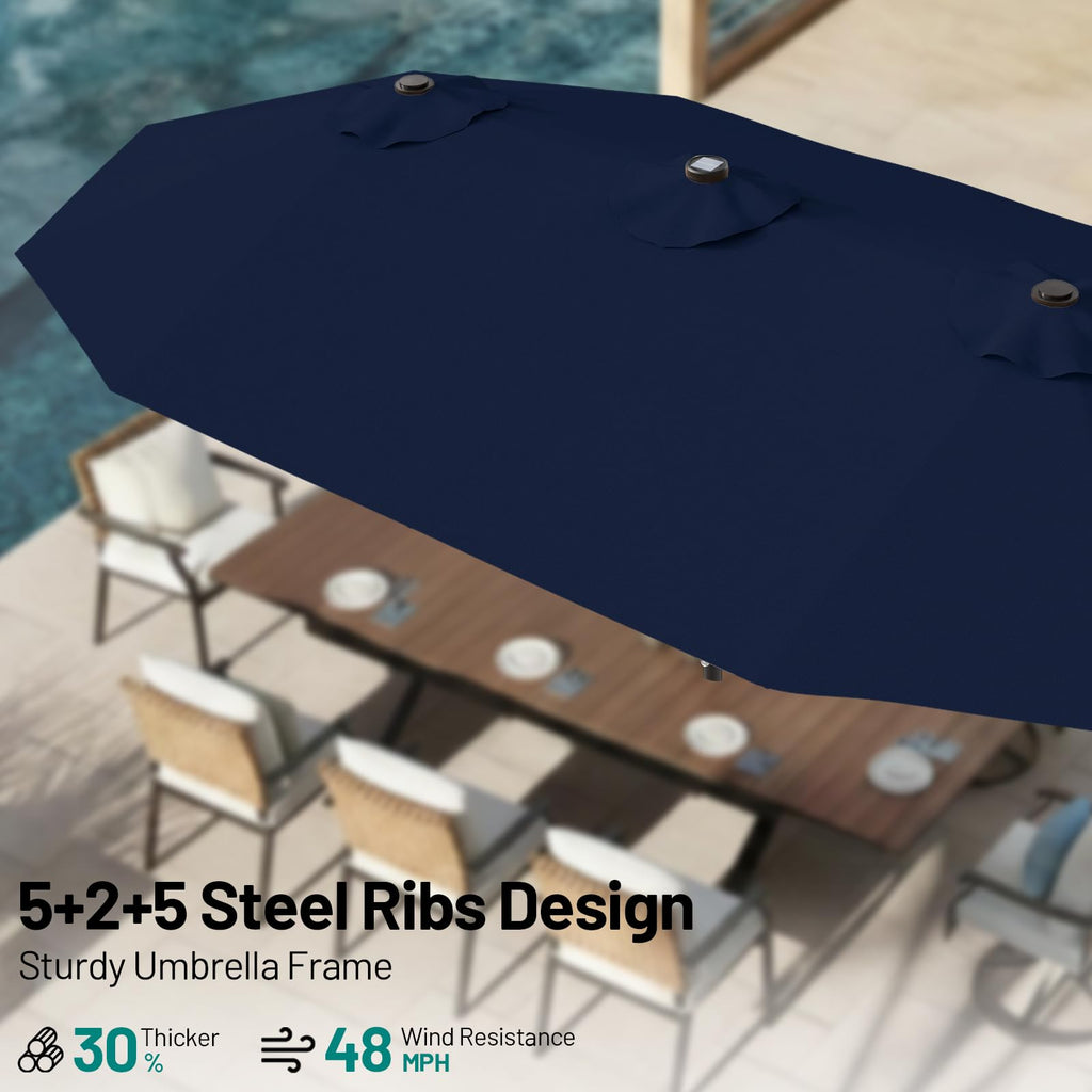 15FT Double Sided Solar Lights Patio Umbrella R252