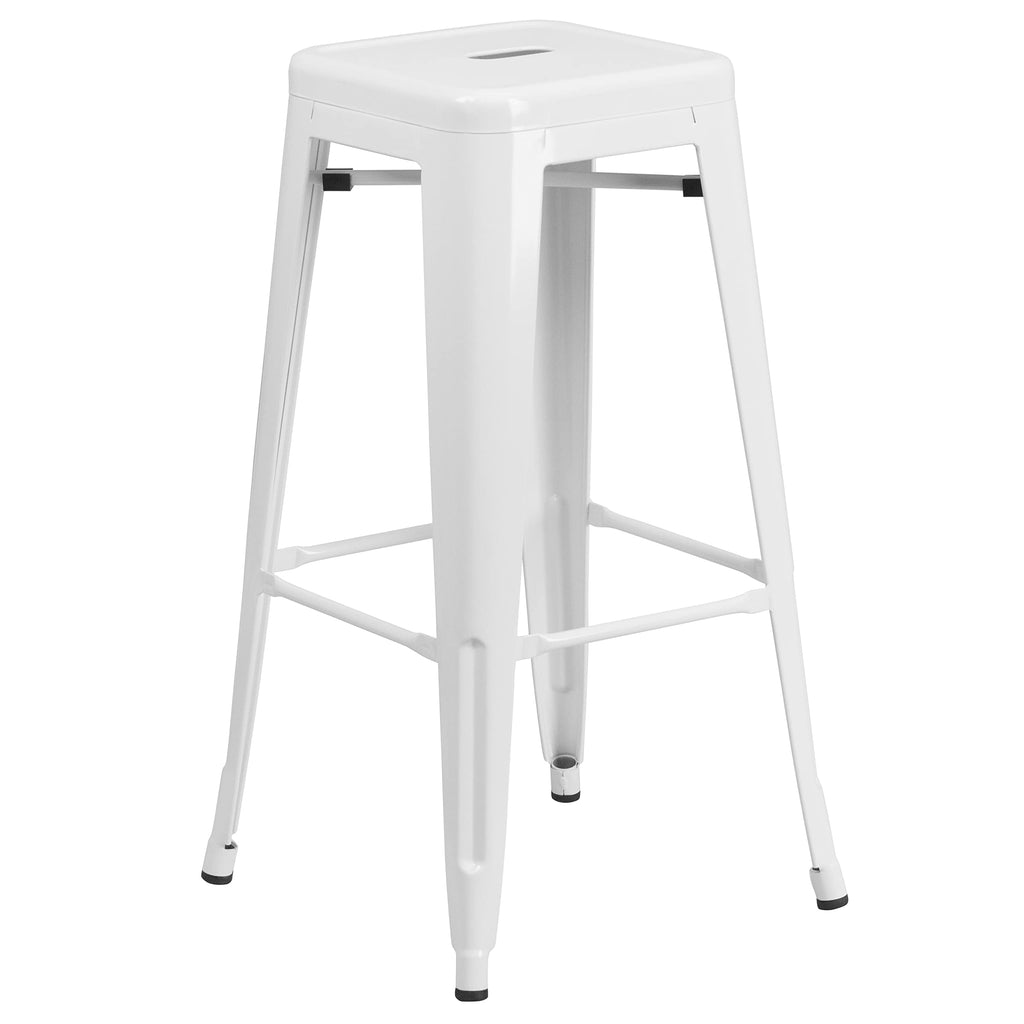 White Metal Indoor-Outdoor Barstool with Square Seat T117828
