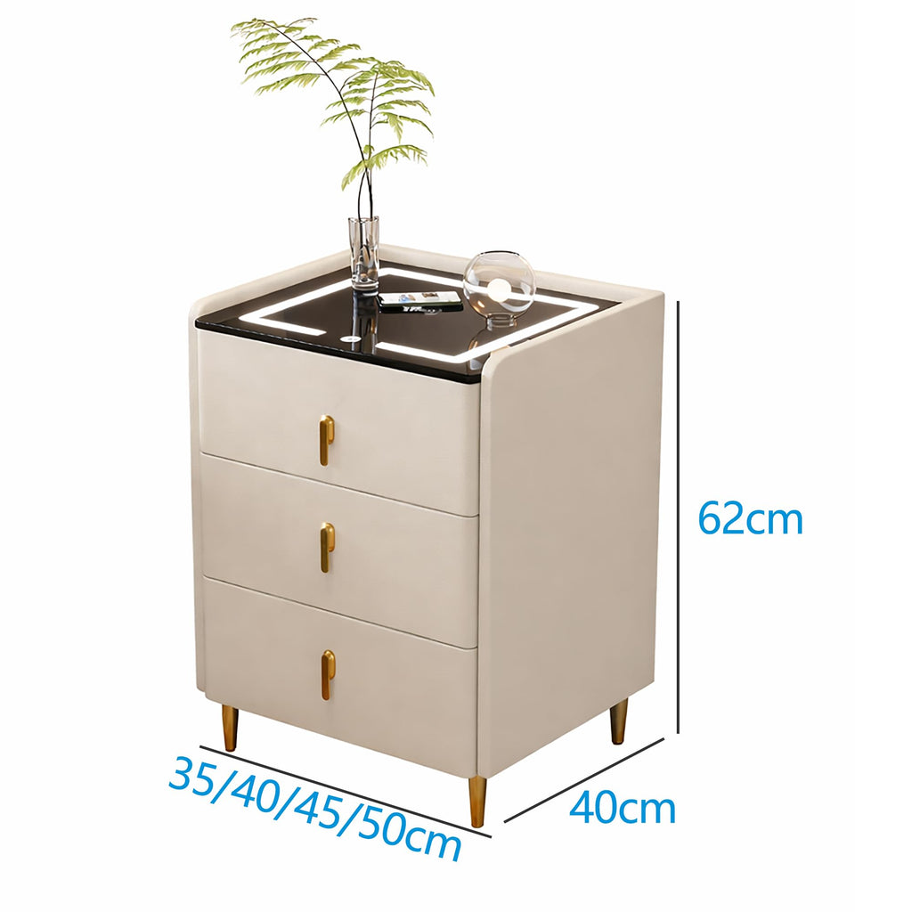 Off White 3 Drawer Wooden Nightstand with Wireless Charging R47166