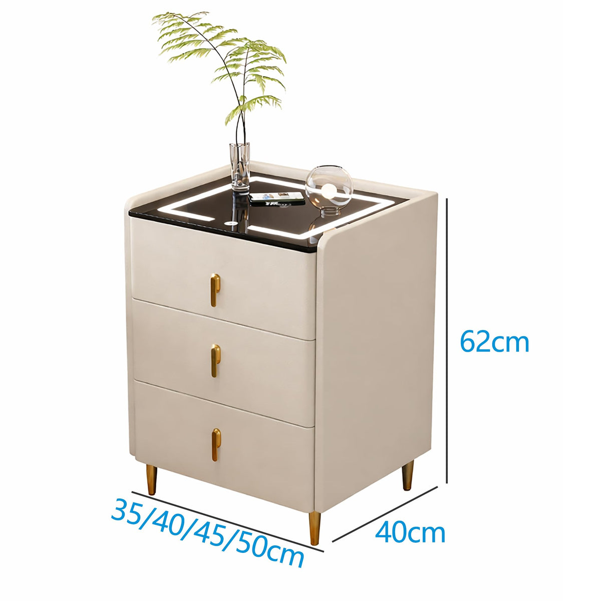 Off White 3 Drawer Wooden Nightstand with Wireless Charging R47166