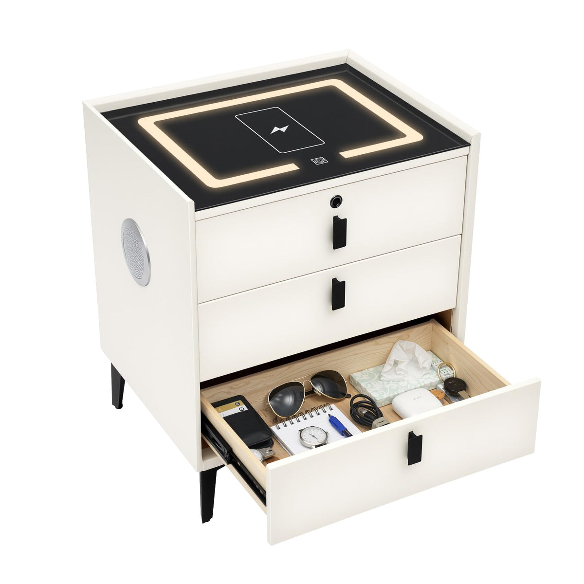 3 Drawer Smart Nightstand with Bluetooth Speaker USB Charging X8401
