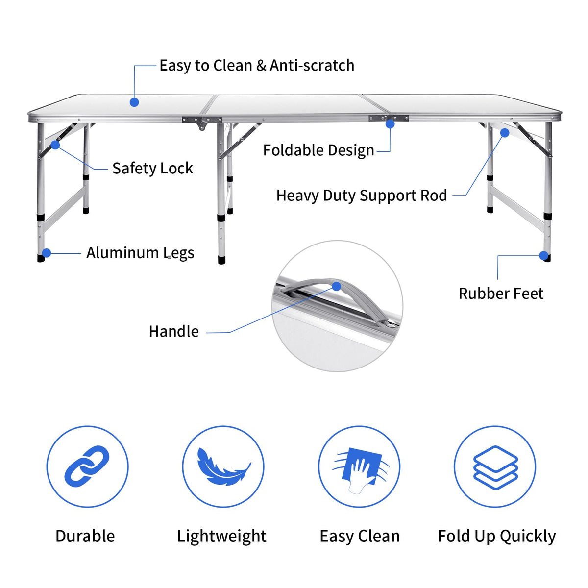 6FT Adjustable Folding Camping Table H960