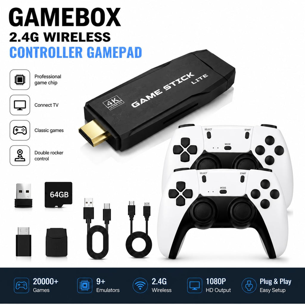 Wireless Retro Game Console with 2 Black Controllers Y7416