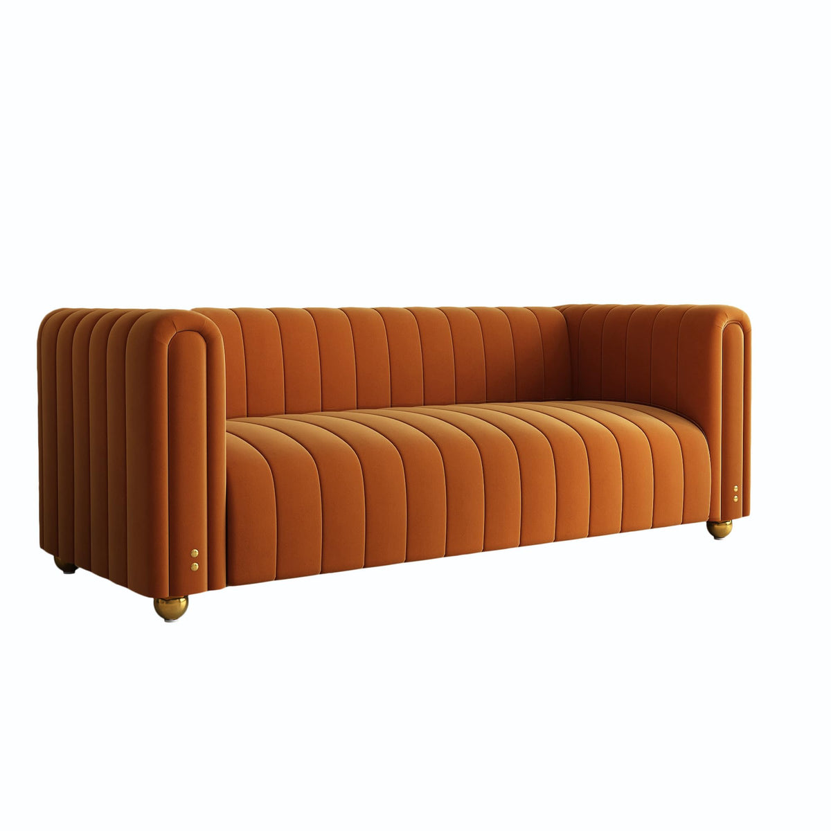 81" Orange Velvet Tufted Sofa 3 Seater with Metal Legs H3814
