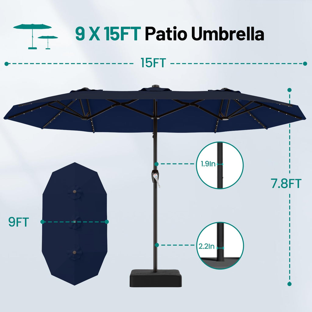 15FT Double Sided Solar Lights Patio Umbrella R252