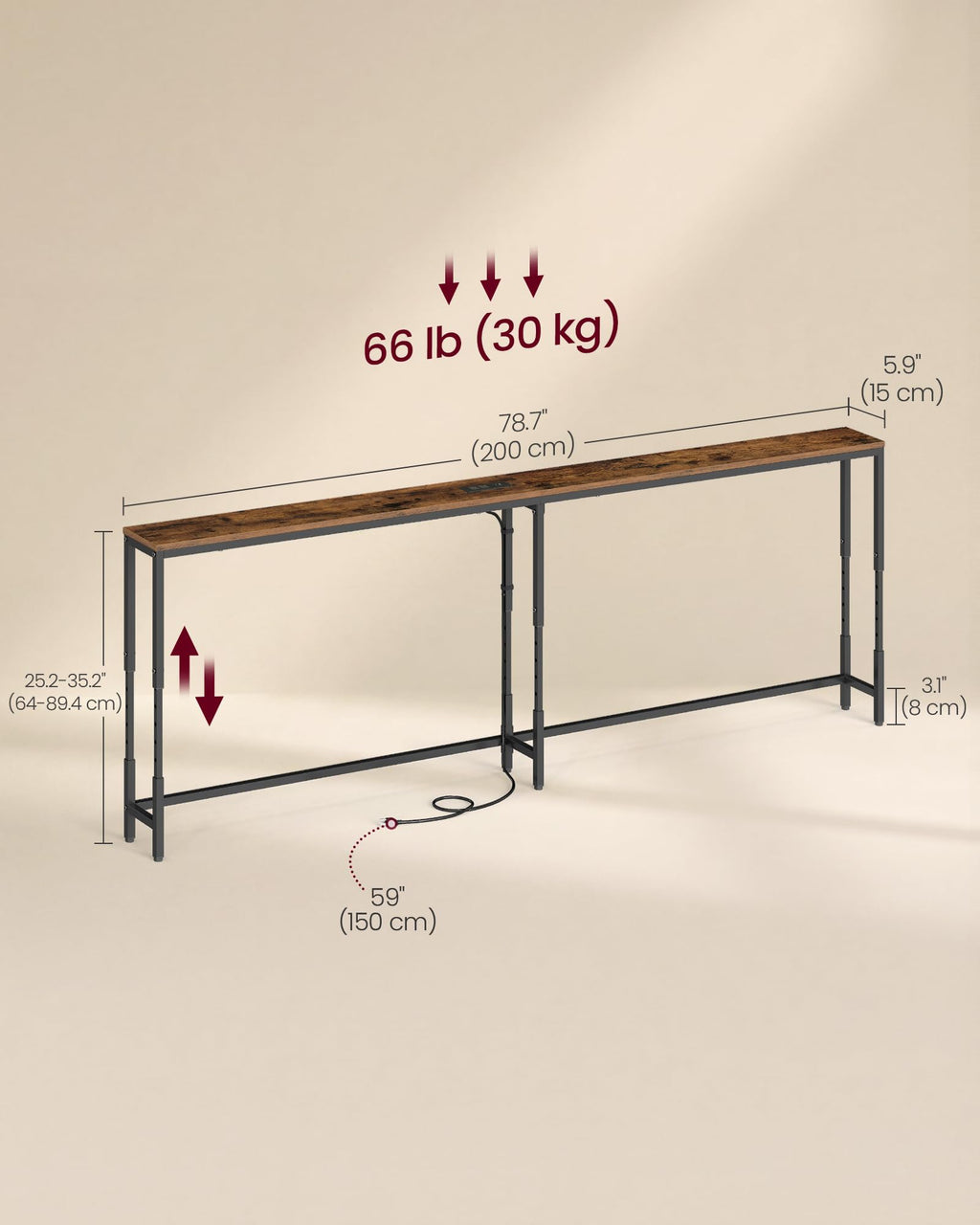78.7" Height Adjustable Console Table with Power Outlet T84077