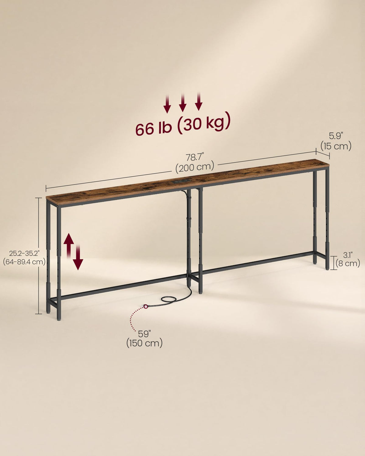 78.7" Height Adjustable Console Table with Power Outlet T84077