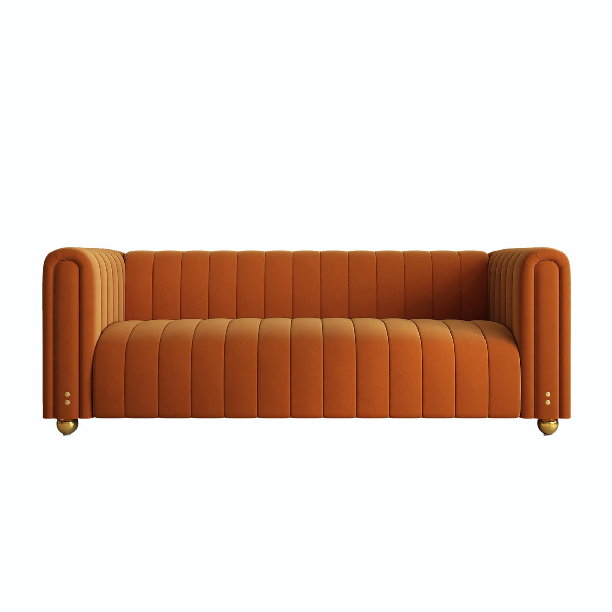 81" Orange Velvet Tufted Sofa 3 Seater with Metal Legs H3814
