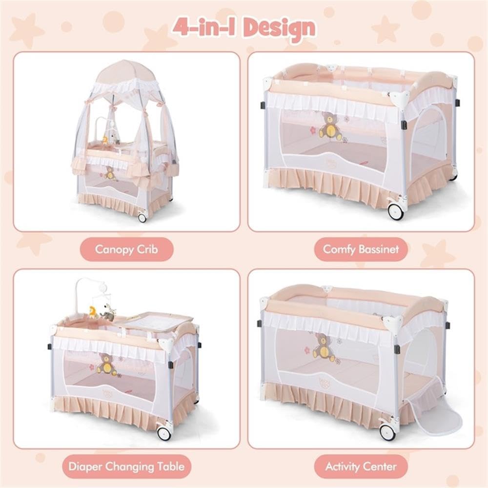 Pink 4-in-1 Portable Playard with Carry Bag C2695