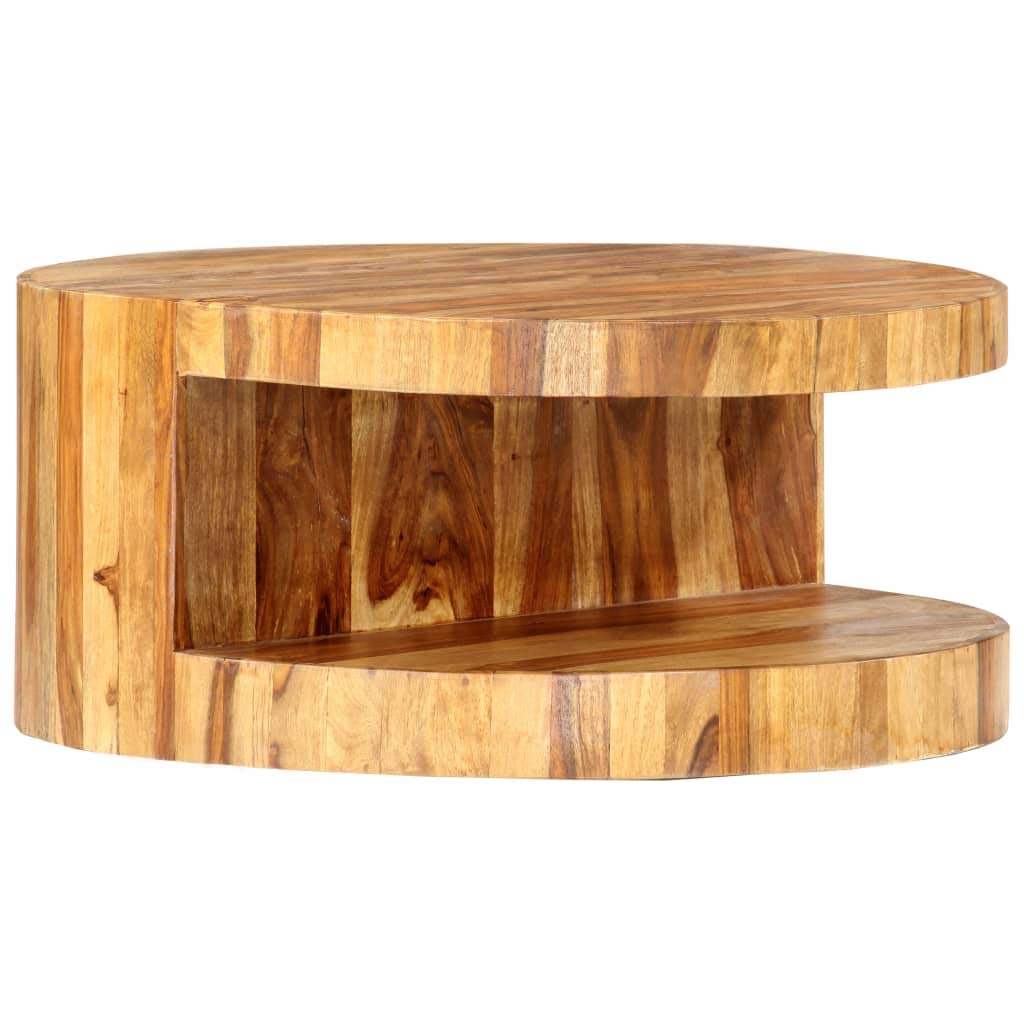 Round Solid Sheesham Wood Coffee Table 25.6"x11.8" S306