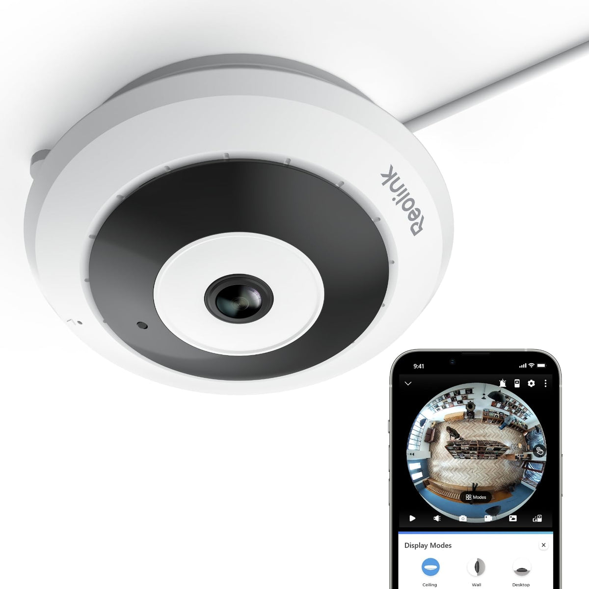 WiFi Security Fisheye Camera, 2K+ 6MP 360° Panorama X5433