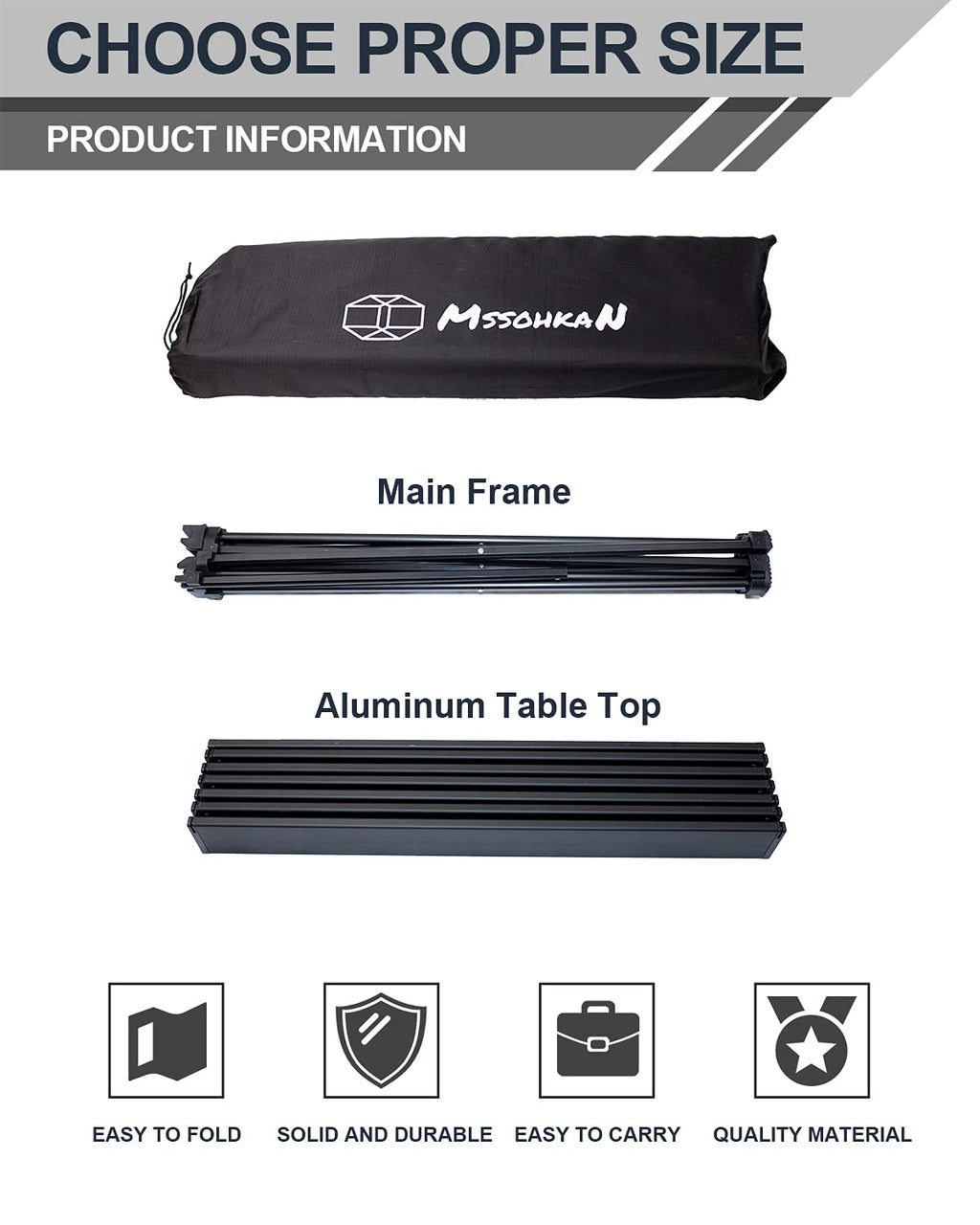 Camping Table Folding Portable Aluminum Lightweight Carry Bag R494