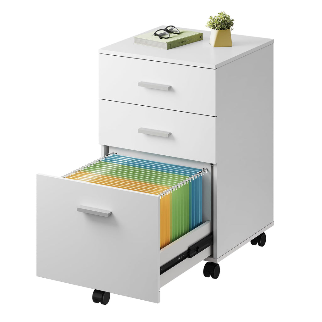 3 Drawer White Wood File Cabinet W62759
