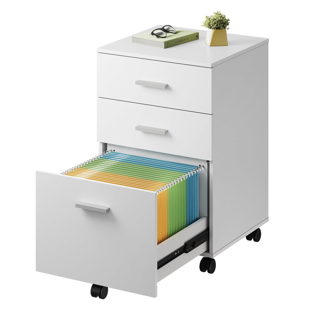 3 Drawer White Wood File Cabinet W62759