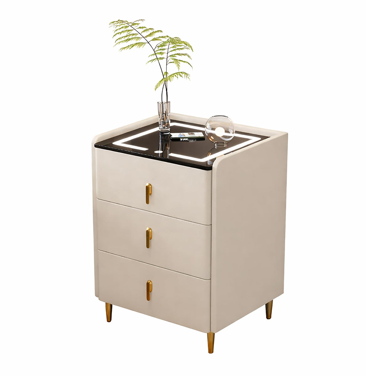 Off White 3 Drawer Wooden Nightstand with Wireless Charging R47166