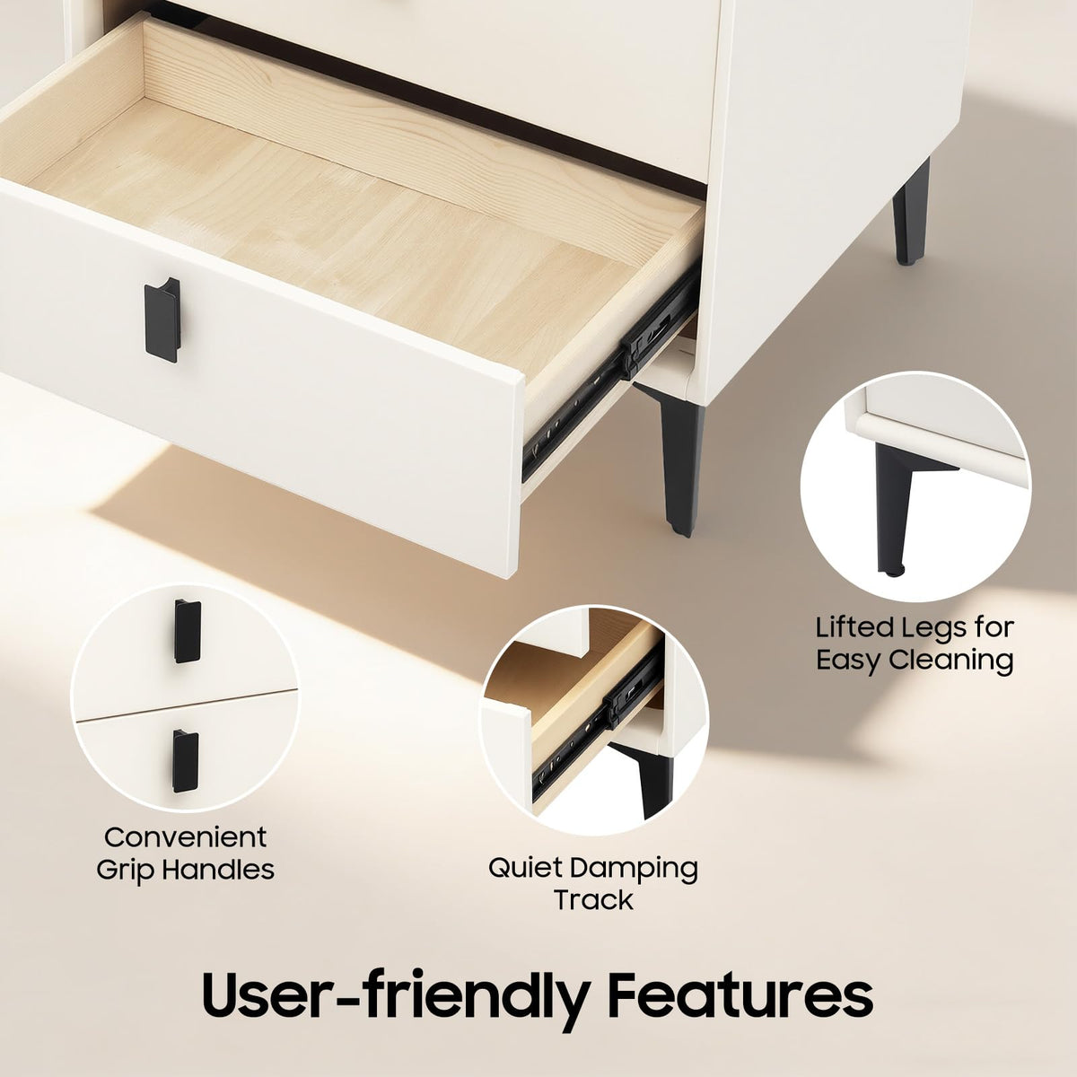 3 Drawer Smart Nightstand with Bluetooth Speaker USB Charging X8401