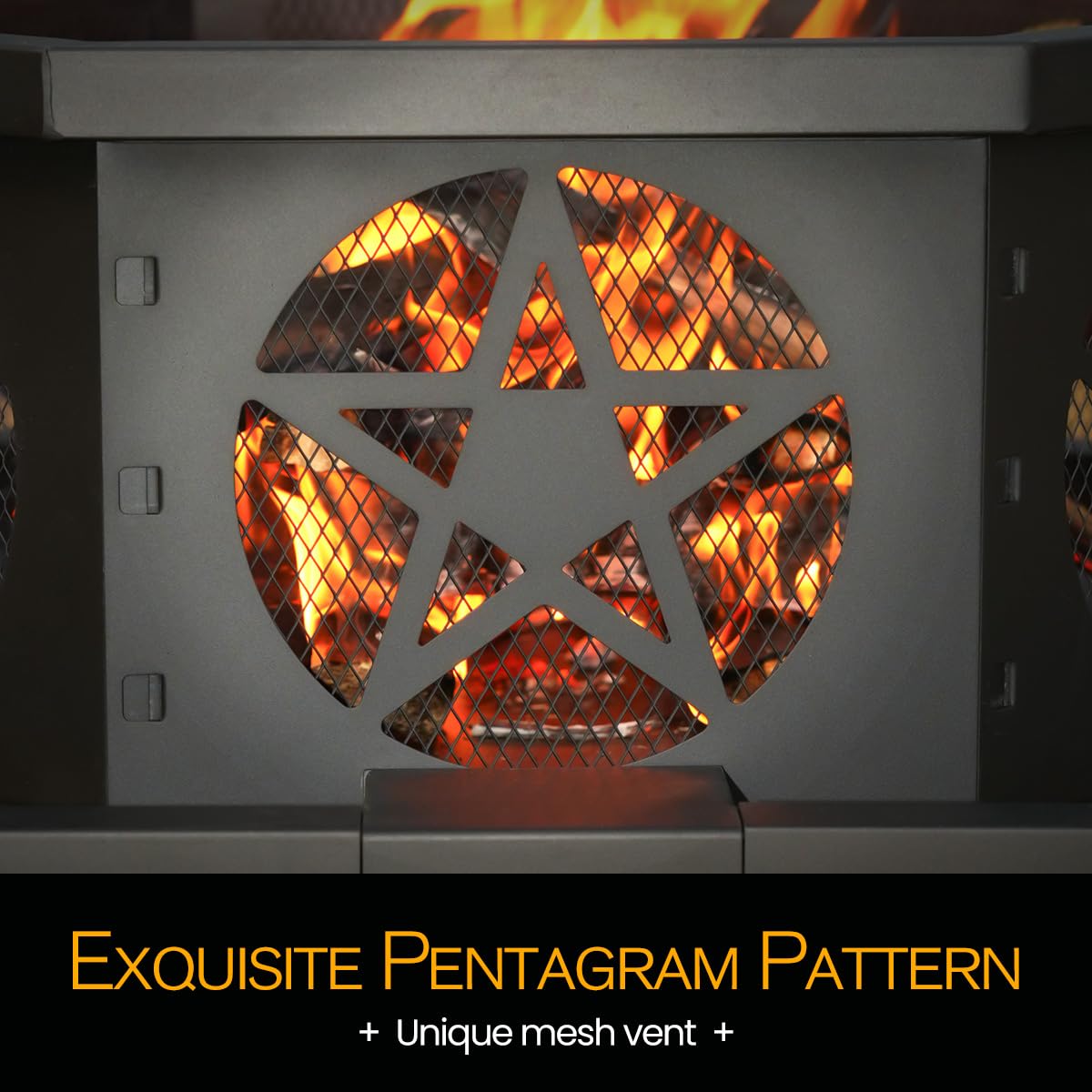 32 Inch Octagonal Fire Pit with Fire Poker Black V555