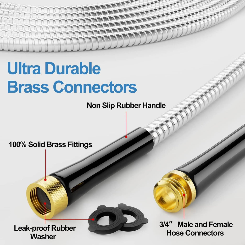 100ft 304 Stainless Steel Metal Garden Hose with Rubber Grip D4865