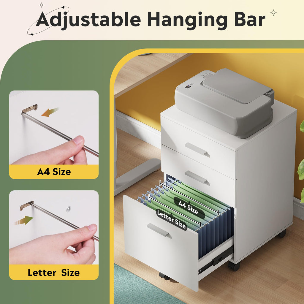 3 Drawer White Wood File Cabinet W62759