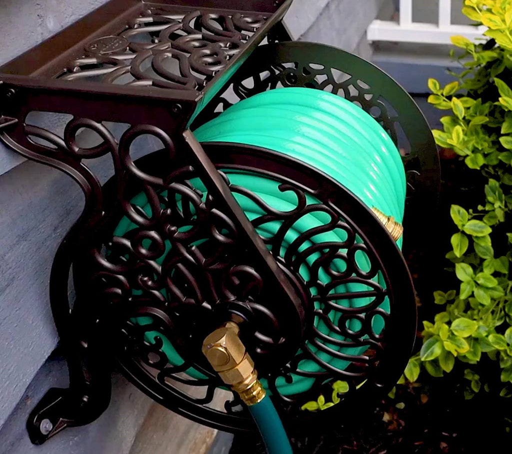 Cast Aluminum Wall Mount Hose Reel, Holds 125-Feet of 5/8-Inch Hose - Bronze E248