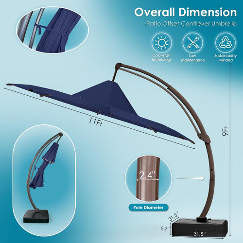 11-FT Patio Offset Cantilever Umbrella with Base R608143