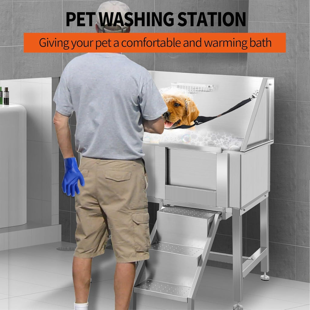 38" Stainless Steel Dog Grooming Tub with Stairs M226