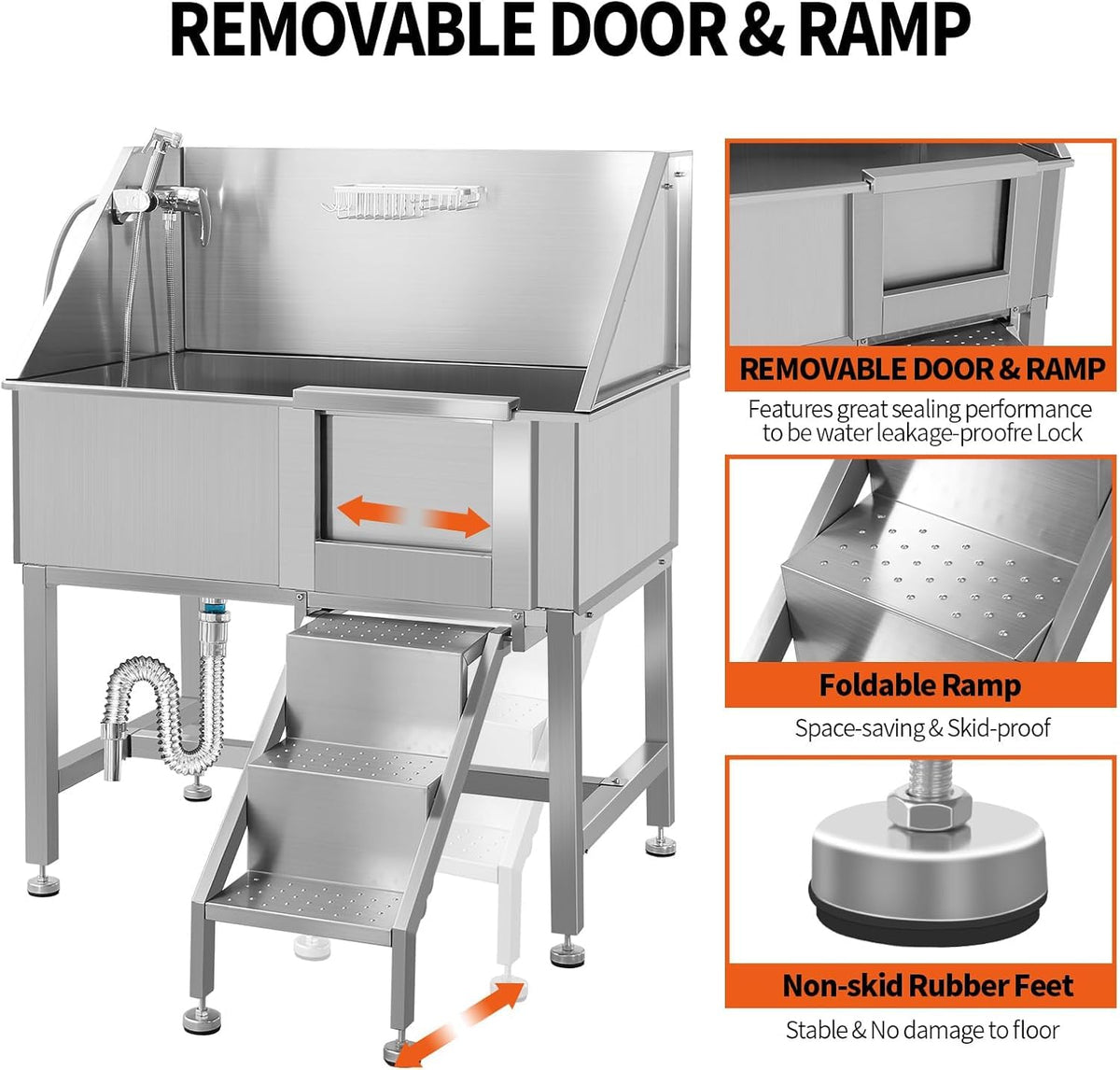 38" Stainless Steel Dog Grooming Tub with Stairs M226