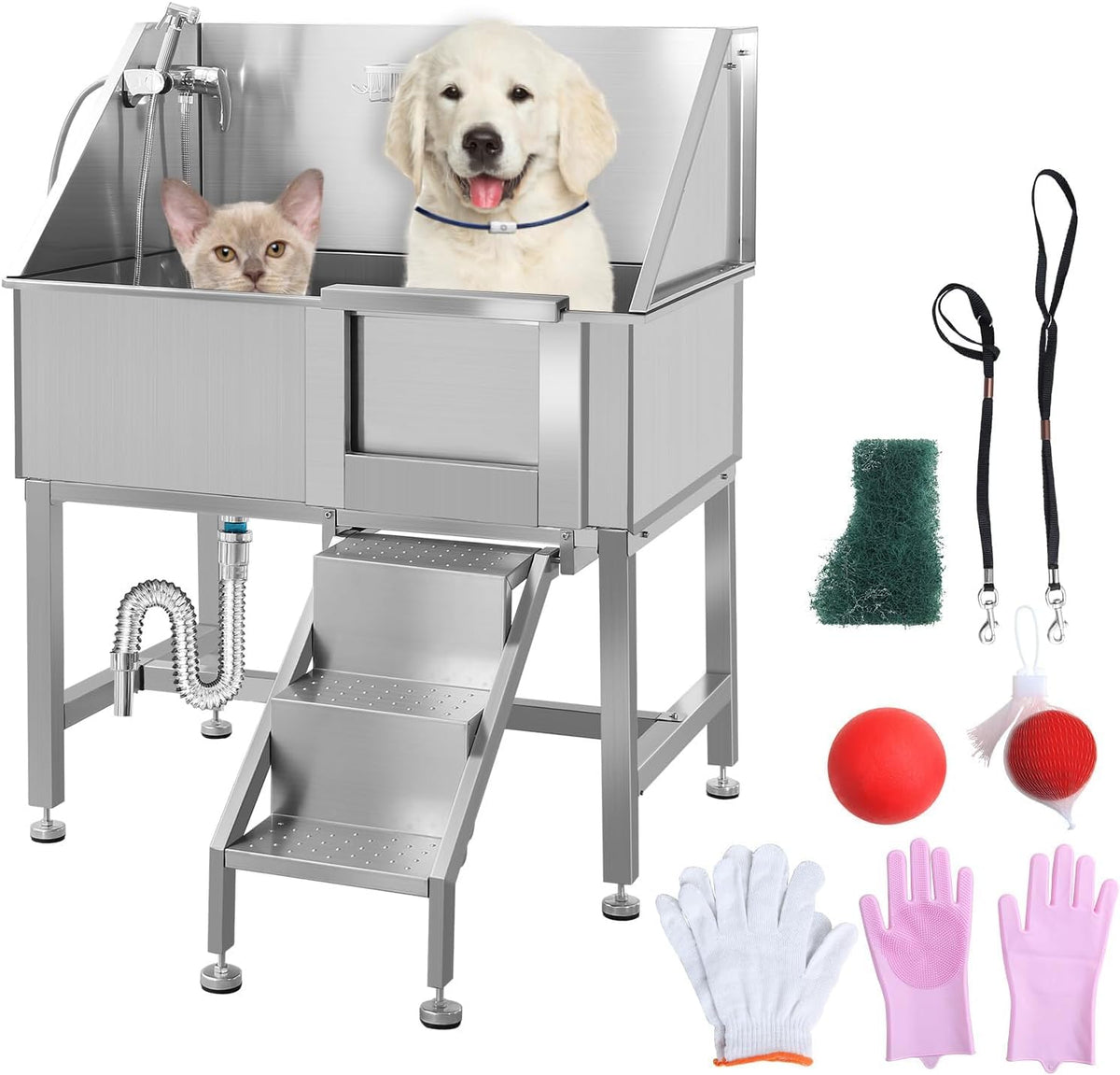 38" Stainless Steel Dog Grooming Tub with Stairs M226