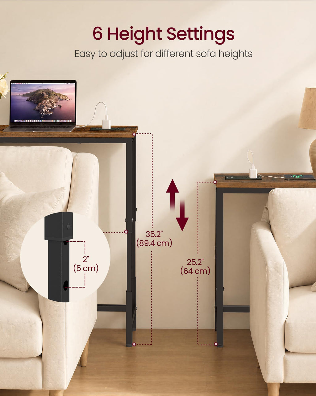 78.7" Height Adjustable Console Table with Power Outlet T84077