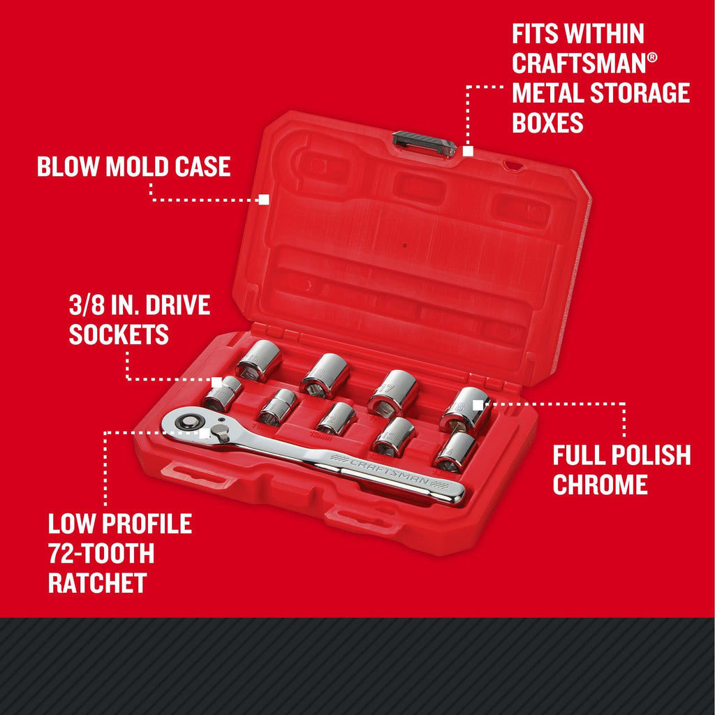 Mechanics Tool Set, Metric, 3/8 Inch Drive, 10 Piece L8398