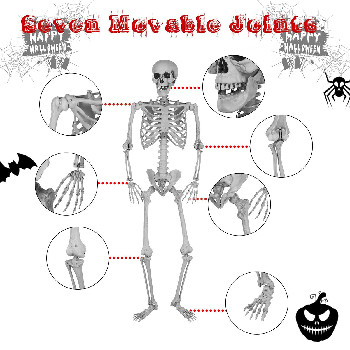 5.4 Ft Lighted Life Size Plastic Skeleton with Movable Joint V42884