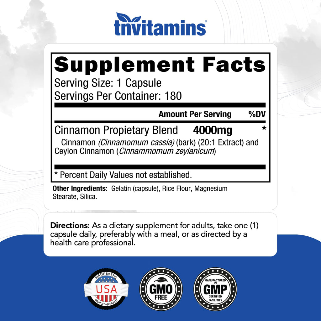 Cinnamon Capsules 4,000 mg Equivalent 180 Capsules C610