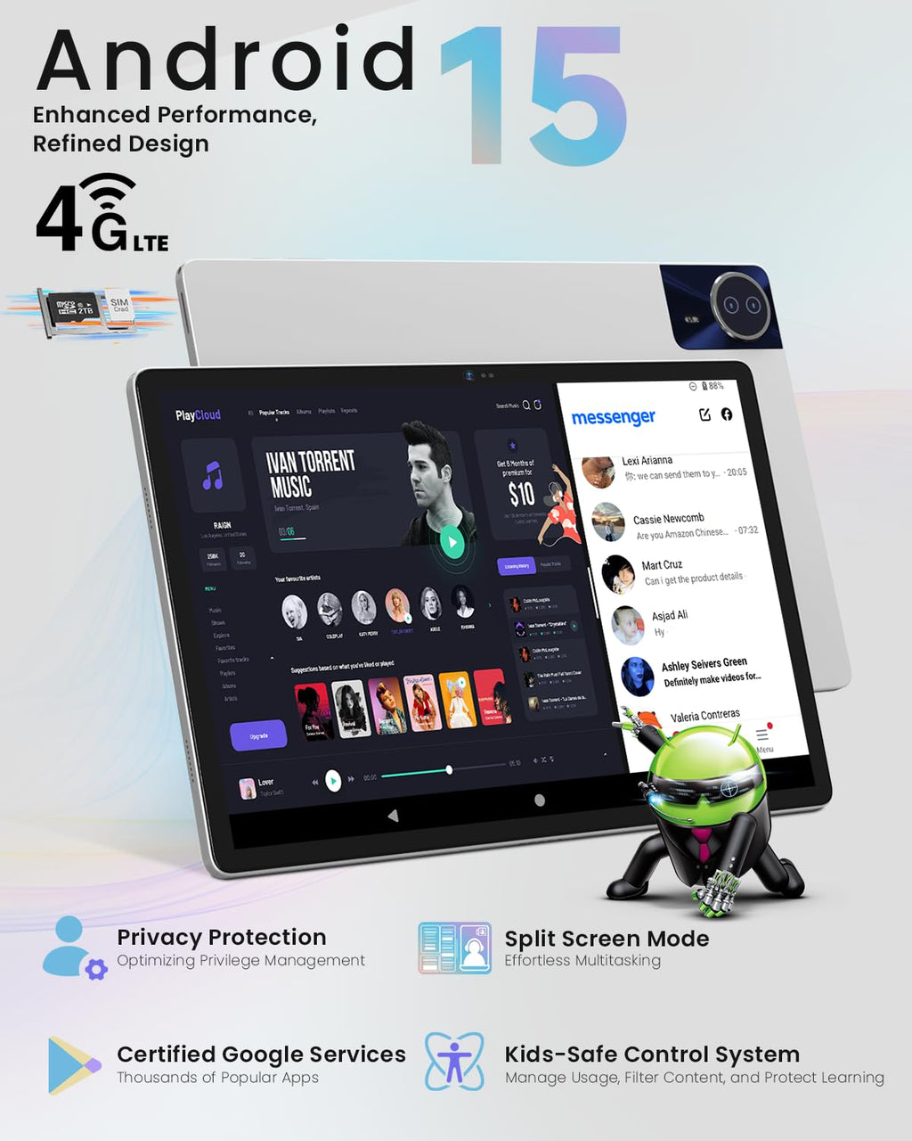 14 Inch Android 15 Tablet, 16GB RAM+256GB ROM, 1920x1200 FHD IPS Display U349