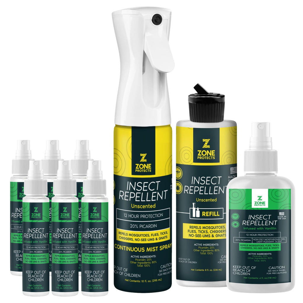 Unscented 10oz + 8oz Refill and Scented 4oz + Six 1oz Picaridin Insect Repellent Sprays C5086