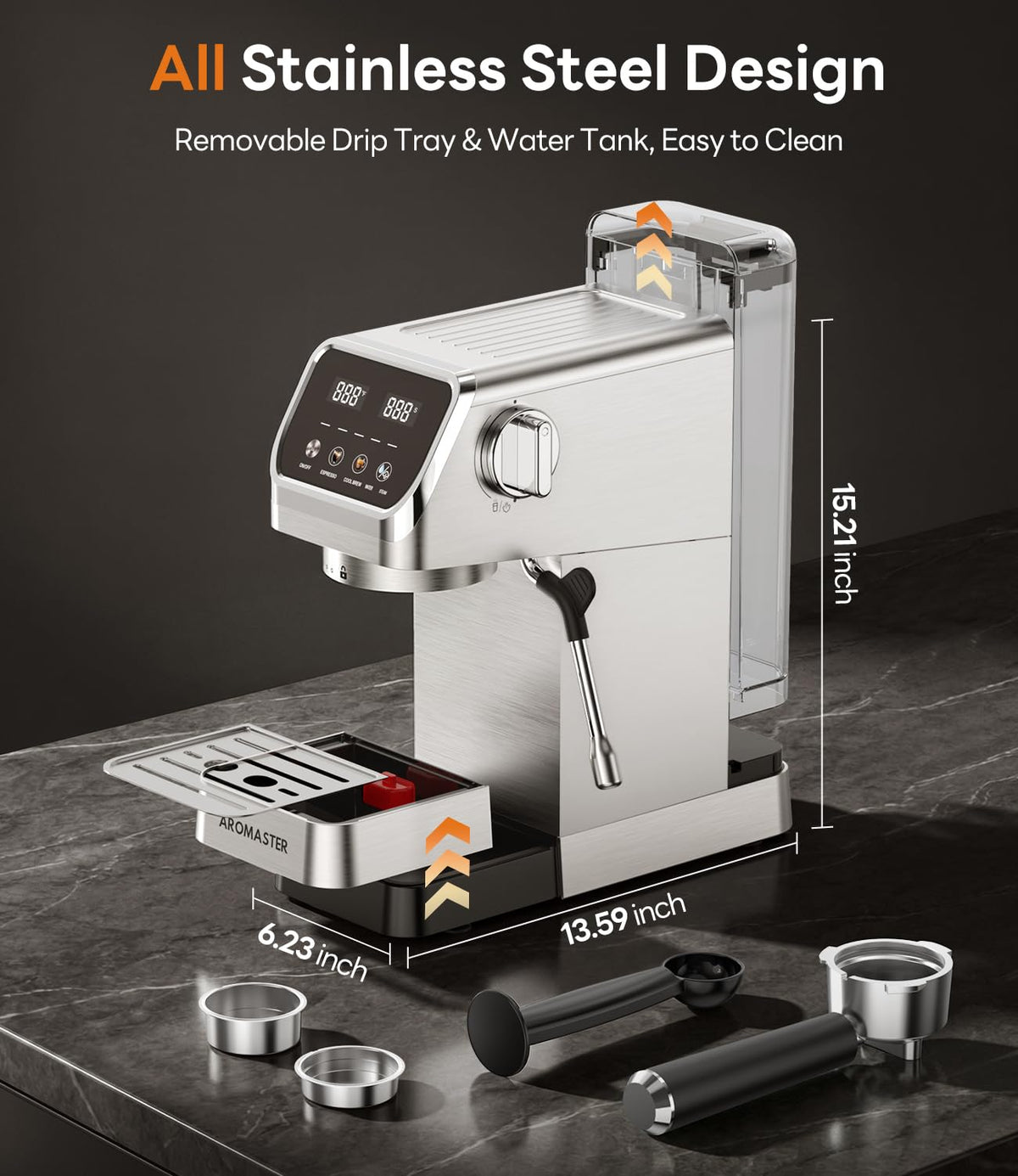 1400W Stainless Steel Espresso Machine with Milk Frother D462
