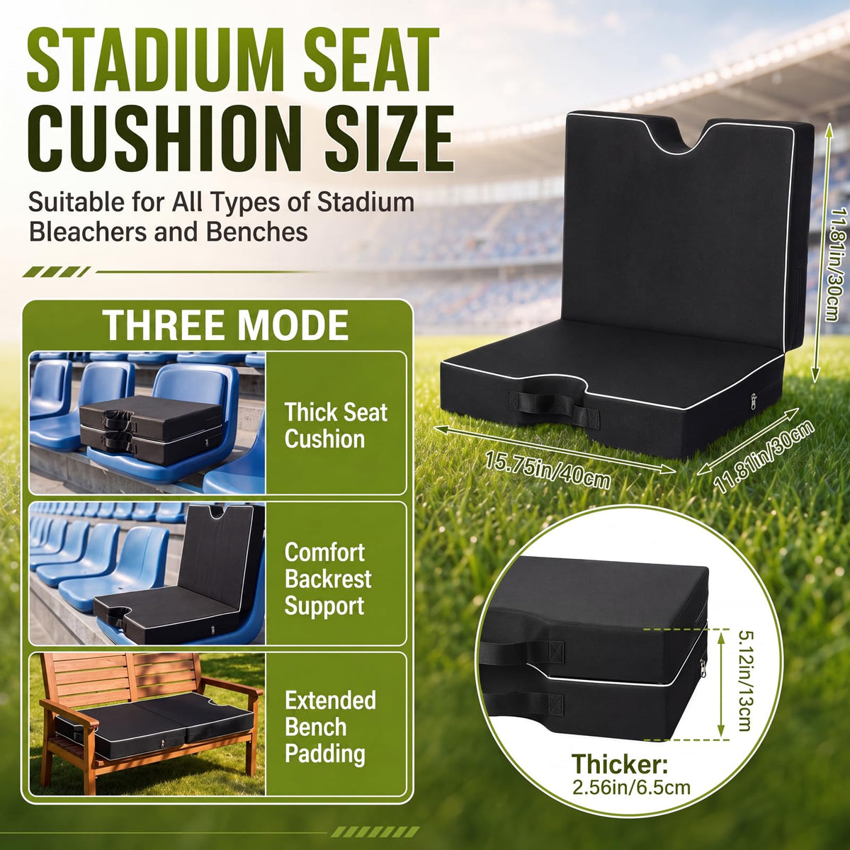 3 Pcs Portable Bleacher Chair Cushions with Handle F861