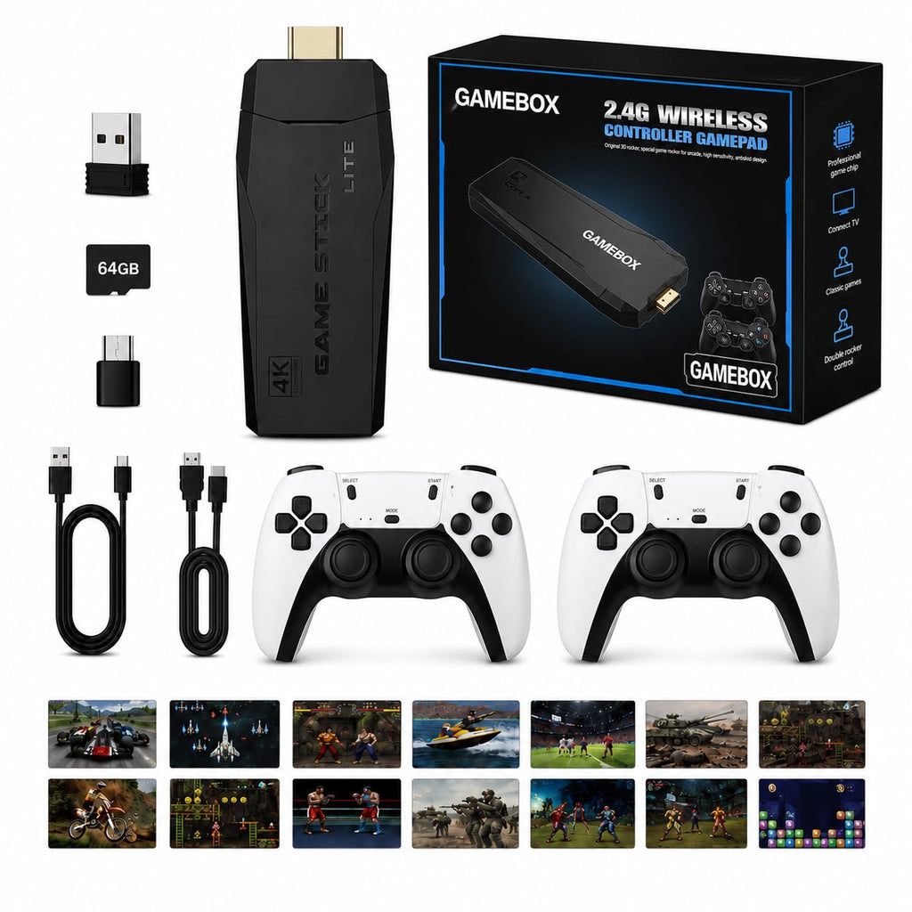 Wireless Retro Game Console with 2 Black Controllers Y7416