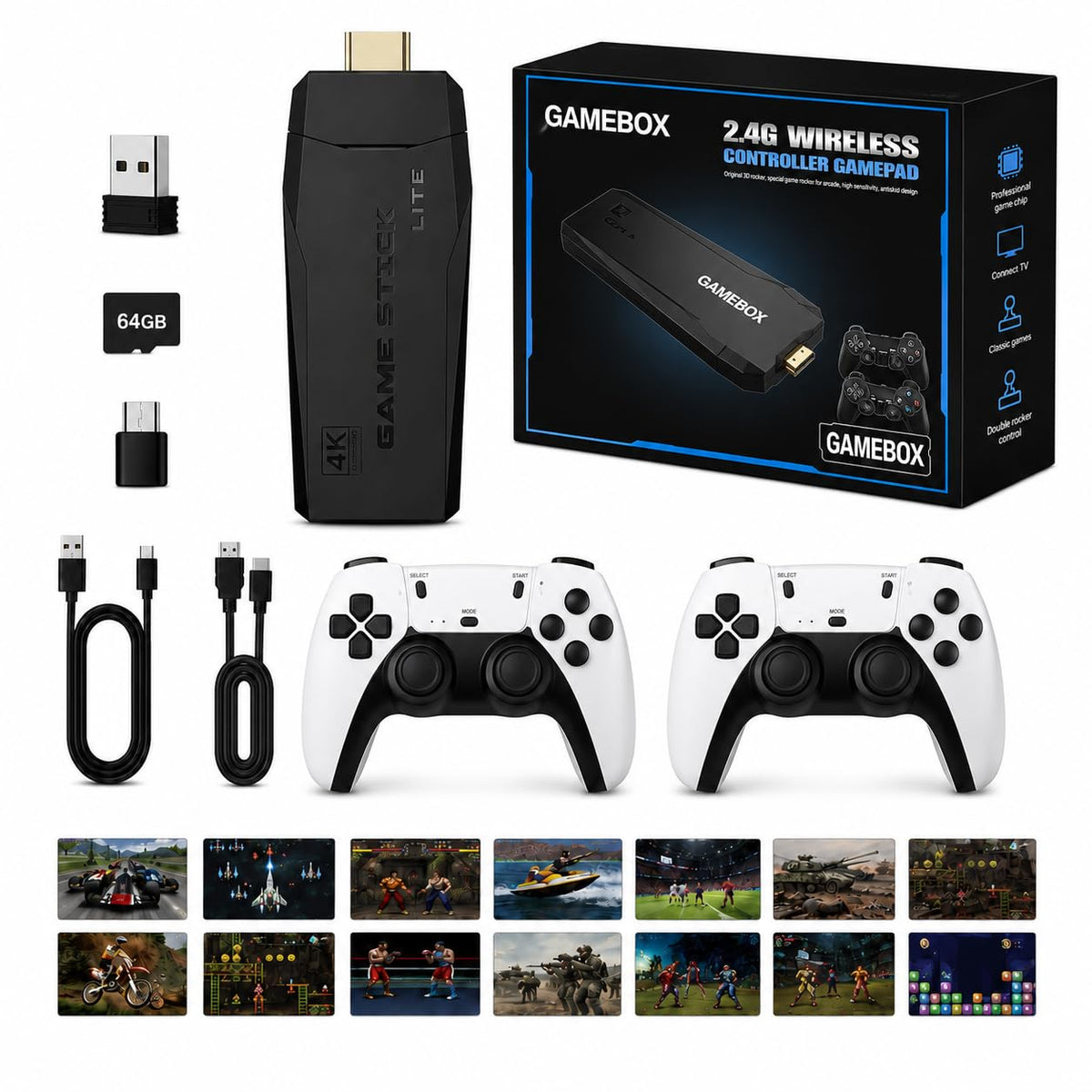 Wireless Retro Game Console with 2 Black Controllers Y7416