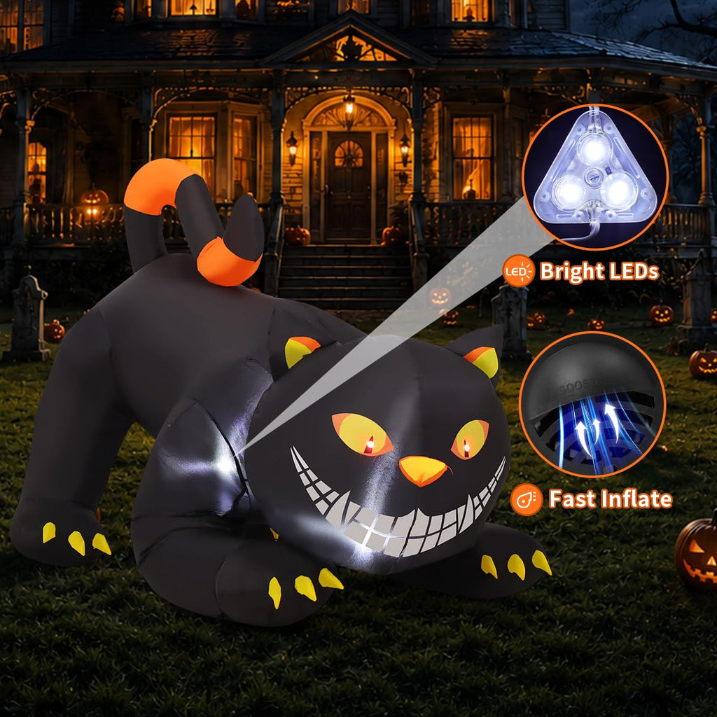 6 FT Halloween Inflatable Black Cat with LED Lights L375009
